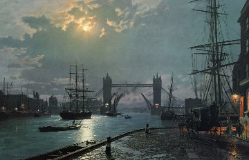 London Moonlight Over the Lower Pool 1897 Limited Edition Print - John Stobart London Moonlight Over the Lower Pool 1897 Limited Edition Print - John Stobart