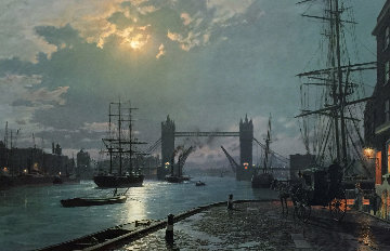 London Moonlight Over the Lower Pool  1897 - England Limited Edition Print - John Stobart