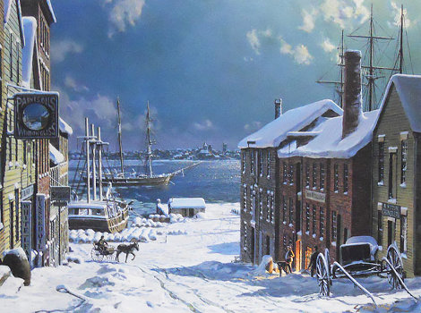 New Bedford, A View Across From Fairhaven in 1882 Limited Edition Print - John Stobart