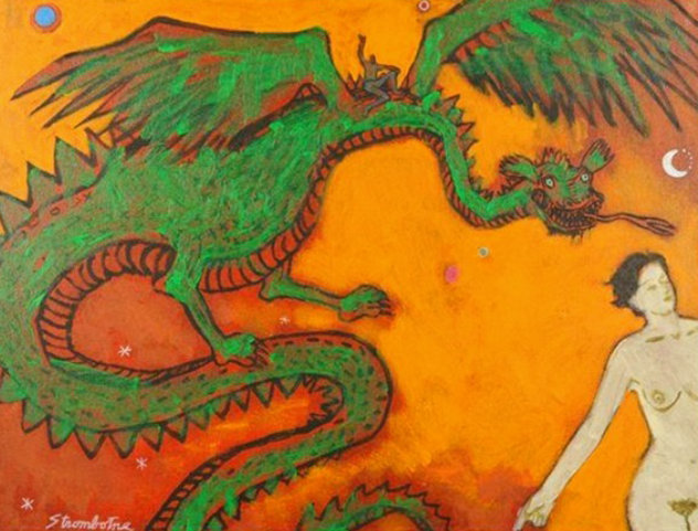 Dragon Lady 18x24 Original Painting by James Strombotne