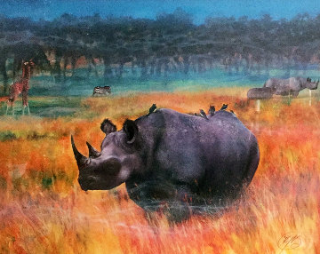 Rhino Watercolor 1998 36x48 Huge Watercolor - Brett Livingstone Strong