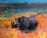 Rhino Watercolor 1998 36x48 Huge Watercolor by Brett Livingstone Strong - 0