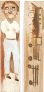 Woman And Train (Double Sided Painting) 43x9 Original Painting - Jimmy Lee Sudduth Woman And Train (Double Sided Painting) 43x9 Original Painting - Jimmy Lee Sudduth