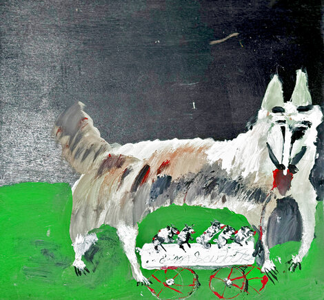 Dog 24x24 Mixed Media on Board Original Painting - Jimmy Lee Sudduth