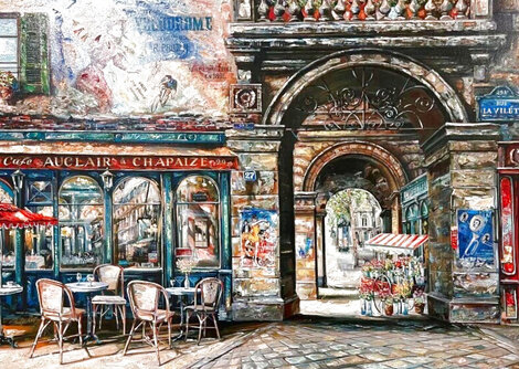 Rue La Villette 2000 -  Embellished Giclee on Canvas - Huge - Paris, France Limited Edition Print - Vadik Suljakov