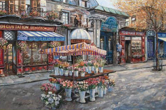 Le Bistro De Louis 2002 30x40 Huge - Paris, France Original Painting by Vadik Suljakov