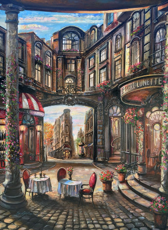 Cafe Piezze Lunette 2005 40x30 Huge Original Painting - Vadik Suljakov