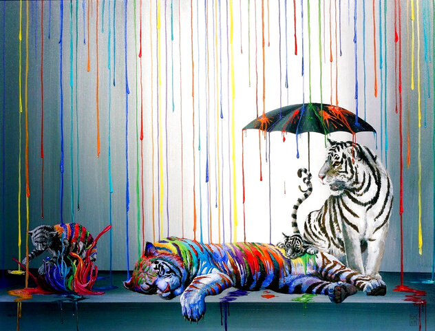 Catnip 2015 - Framed Embellished Giclee on Canvas - Huge 41x53 Limited Edition Print by Michael Summers Catnip 2015 - Framed Embellished Giclee on Canvas - Huge 41x53 Limited Edition Print by Michael Summers