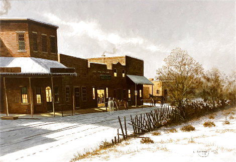 Untitled - Western Town After a Snow 1990 33x45 - Huge Original Painting - Charles Summey