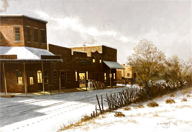 Untitled - Western Town After a Snow 1990 33x45 - Huge Original Painting by Charles Summey