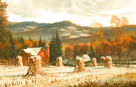 Untitled Autumn Harvest Scene 1968 30x42 - Huge Original Painting - Charles Summey