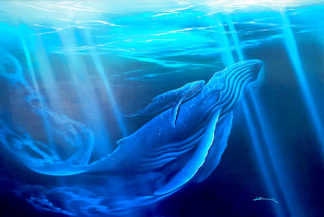 Untitled Ocean Scene - 1987 53x73 - Huge Mural Size Hawaiian Seascape Original Painting - George Sumner