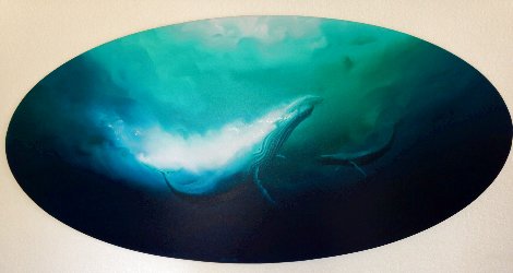 Untitled Whale Seascape 1980 36x72 - Huge Mural Size Original Painting - George Sumner