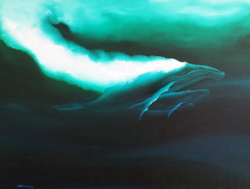 Mother Humpback And Child 1982 38x50 Original Painting - George Sumner Mother Humpback And Child 1982 38x50 Original Painting - George Sumner
