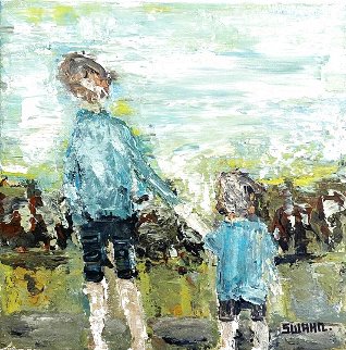 Family Series Brothers 2020 10x10 Original Painting - Janet Swahn