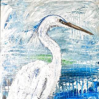 Tall Egret in Blue 27x49 Huge Original Painting - Janet Swahn