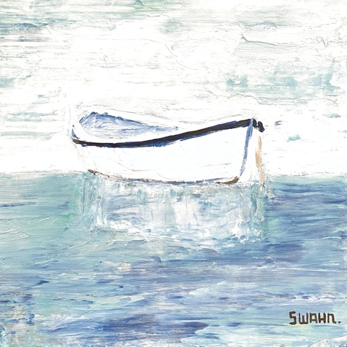 White Boat 2021 20x20  Original Painting by Janet Swahn