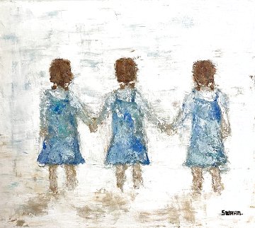 Family Series Three Sisters 14x14 Original Painting - Janet Swahn