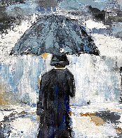 Umbrella Man in Blue 2020 20x16  Original Painting by Janet Swahn - 0