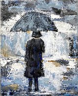 Umbrella Man in Blue 2020 20x16  Original Painting by Janet Swahn - 1