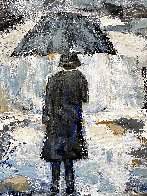 Umbrella Man in Blue 2020 20x16  Original Painting by Janet Swahn - 6