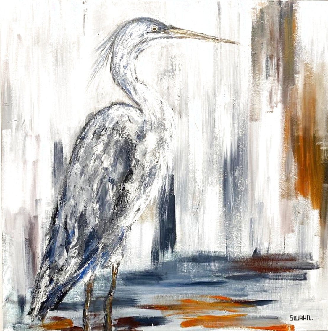Egret in Gray 2021 30x30 Original Painting by Janet Swahn