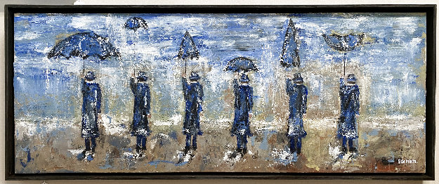 Everyman Umbrella Men 2021 20x48 Huge Original Painting - Janet Swahn