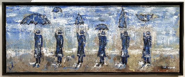 Everyman Umbrella Men 2021 20x48 Huge Original Painting by Janet Swahn