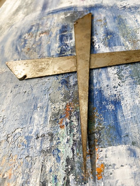 Heart in Blue With Metal Cross 18x24 Original Painting by Janet Swahn