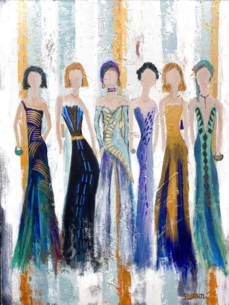 Sisterhood 2025 42x32 - Framed Mixed Media and Acrylic on Canvas - Huge - Signed Twice Original Painting - Janet Swahn