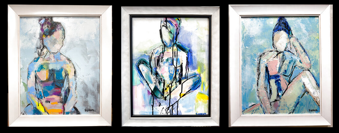 Echoes of Self 3 Piece Suite 2025 24x20  Framed Mixed Media and Acrylic on Canvas Original Painting by Janet Swahn