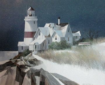 Lighthouse 1986 31x36 Original Painting - Albert Swayhoover Lighthouse 1986 31x36 Original Painting - Albert Swayhoover