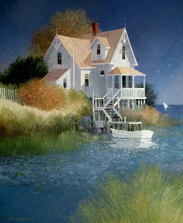 House By the Water 1987 29x25 Original Painting - Albert Swayhoover House By the Water 1987 29x25 Original Painting - Albert Swayhoover