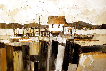 Bayside Dock 1967 24x36 - Early Original Painting - Albert Swayhoover