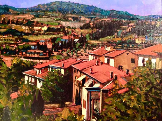 Tuscany Splendor, 2004, Oil on Canvas, Impressionist Village Landscape ...