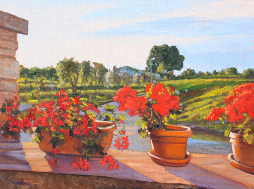 Junes Geraniums 2014 18x24 Original Painting - Tom Swimm Junes Geraniums 2014 18x24 Original Painting - Tom Swimm