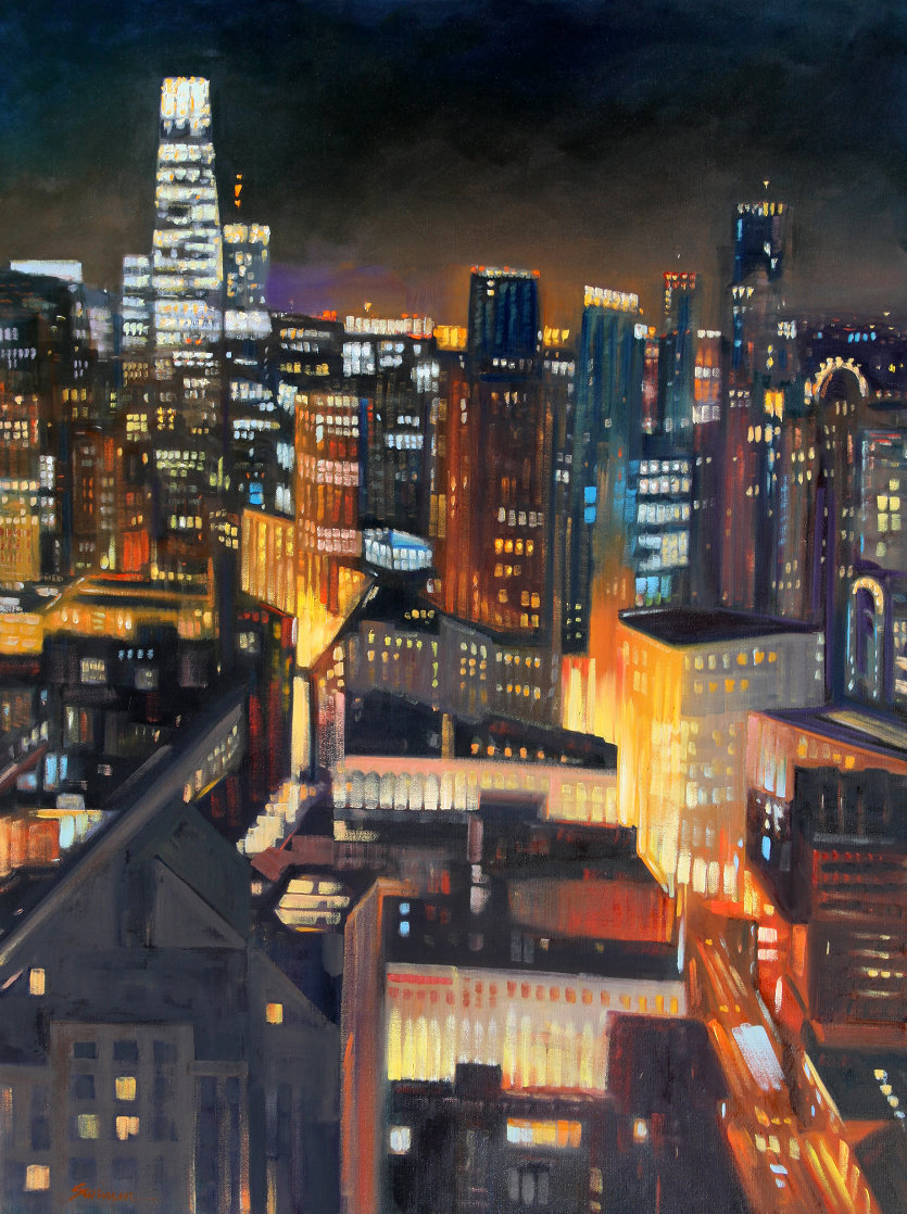 San Francisco Skyline 2020 48x36 Huge Original Painting by Tom Swimm