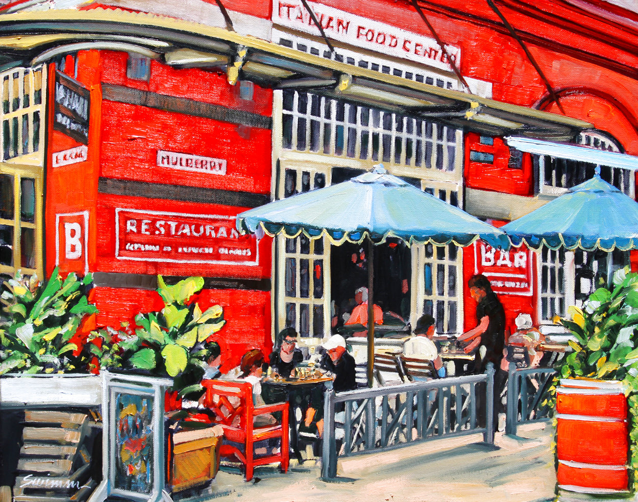 Mulbery St and Grand 2021 21x25 Little Italy Original Painting by Tom Swimm Mulbery St and Grand 2021 21x25 Little Italy Original Painting by Tom Swimm