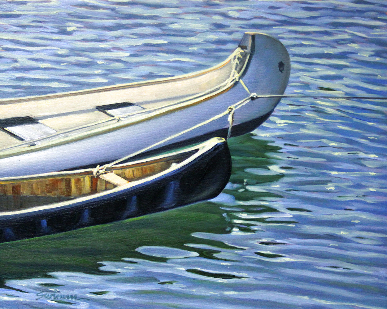 Canoe Reflections 2022 18x22 Original Painting by Tom Swimm