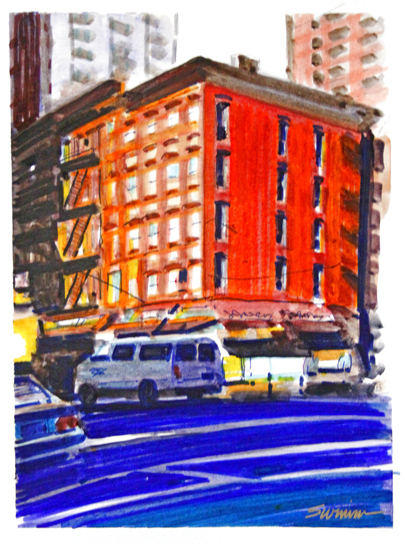 East Side Morning Watercolor 2021 18x15   NYC, New York Watercolor by Tom Swimm