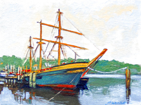 J. Conrad 2023 11x13 - Mystic Harbor, Connecticut Original Painting - Tom Swimm