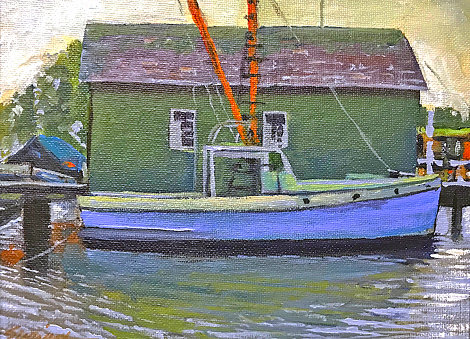 Lobster Shack 2023 11x13 - Mystic Harbor, Connecticut Original Painting - Tom Swimm