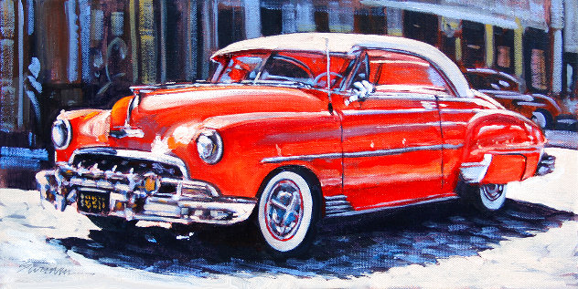 Red Chevy 2023 12x22 - New England Original Painting by Tom Swimm