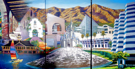 Orange County California Triptych 48x72 - Huge Mural Size Original Painting - Tom Swimm