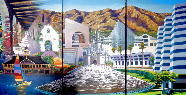 Orange County California Triptych 48x72 - Huge Mural Size Original Painting by Tom Swimm