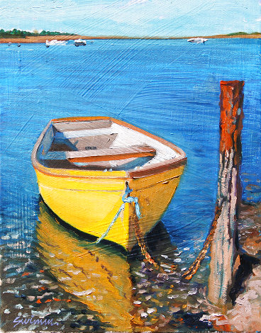 Lonely Boat 2023 19x16 Original Painting - Tom Swimm