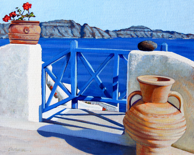 Santorini Still Life 2017 21x25 - Greece Original Painting by Tom Swimm