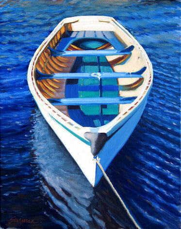 Mystic Blues 2023 25x21 - Oil on Canvas - Signed Twice Original Painting - Tom Swimm