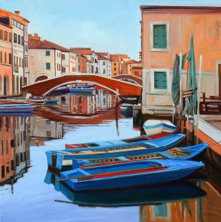 Canale Vena Reflections 2011 36x36 Venice, Italy Original Painting - Tom Swimm