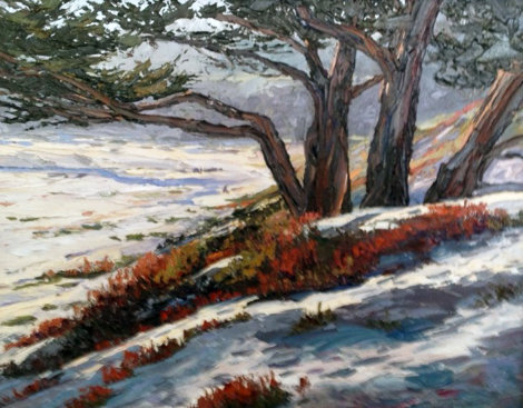 Along Scenic Drive Carmel Beach,  Monterey, California 17x20 - Golf Original Painting - Carol Swinney